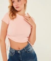 Kadın Pudra Yan Büzgülü Kaşkorse Crop Bluz