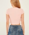 Kadın Pudra Yan Büzgülü Kaşkorse Crop Bluz
