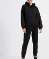 Kadın Siyah Kapüşonlu Polarlı Oversize Eşofman Takımı