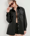 Kadın Siyah Cepli Suni Deri Ceket Gömlek