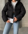 Kadın Siyah Kapüşonlu Şişme Mont Ss