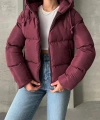 Kadın Bordo Kapüşonlu Mont