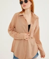 Kadın Kahve Hafif Oversize Keten Gömlek