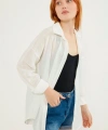 Kadın Beyaz Hafif Oversize Keten Gömlek