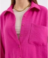 Kadın Fuşya Hafif Oversize Keten Gömlek