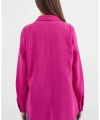 Kadın Fuşya Hafif Oversize Keten Gömlek