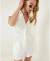 Kadın Beyaz Viskon Şortlu Tulum