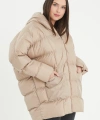 Kadın Kapşonlu Oversize Bej Şişme Mont