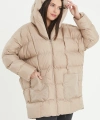 Kadın Kapşonlu Oversize Bej Şişme Mont