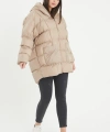 Kadın Kapşonlu Oversize Bej Şişme Mont