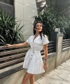 Kadın Beyaz Gabardin Kemerli Elbise