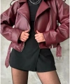 Oversıze Kemerli Deri Tarz Ceket