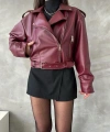 Oversıze Kemerli Deri Tarz Ceket