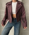 Oversıze Kemerli Deri Tarz Leopar Ceket
