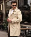 Erkek Bej Kemerli Su ve Rüzgar Geçirmez Trençkot Pardesü