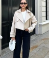 OVERSİZE EKRU DERİ CEKET