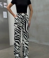 Zebra Desen Cırtlı Palazzo Yüksek Bel ayarlanabilir Bel Bol Paça pantolon