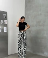 Zebra Desen Cırtlı Palazzo Yüksek Bel ayarlanabilir Bel Bol Paça pantolon