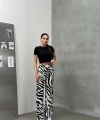 Zebra Desen Cırtlı Palazzo Yüksek Bel ayarlanabilir Bel Bol Paça pantolon