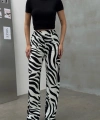 Zebra Desen Cırtlı Palazzo Yüksek Bel ayarlanabilir Bel Bol Paça pantolon