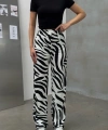 Zebra Desen Cırtlı Palazzo Yüksek Bel ayarlanabilir Bel Bol Paça pantolon