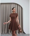 Kadın Kahve Oval Yaka Pileli Elbise