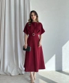 KEMER DETAYLI MİDİ ELBİSE BORDO RENK ELBİSE
