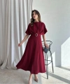 Kemerli Yırtmaçlı Bordo Kadın Elbise Midi 583292