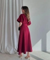 Kemerli Yırtmaçlı Bordo Kadın Elbise Midi 583292