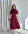 Kemerli Yırtmaçlı Bordo Kadın Elbise Midi 583292