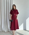 Kemerli Yırtmaçlı Bordo Kadın Elbise Midi 583292