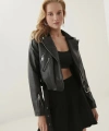 Siyah Biker Suni Deri Ceket