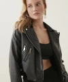 Siyah Biker Suni Deri Ceket