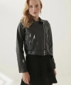 Siyah Biker Suni Deri Ceket