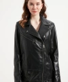 Kadın Siyah Cep Detaylı Hakiki Deri Ceket