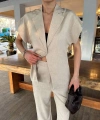 Kadın Krem Keten İkili Takım