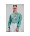 Kadın Su Yeşili Baskılı Sweatshirt