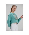 Kadın Su Yeşili Baskılı Sweatshirt
