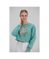 Kadın Su Yeşili Baskılı Sweatshirt