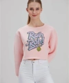 Kadın Pembe Baskılı Sweatshirt