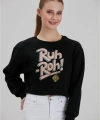 Kadın Siyah Baskılı Sweatshirt