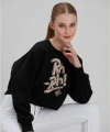 Kadın Siyah Baskılı Sweatshirt