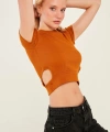 Kadın Koyu Hardal Pencere Detaylı Kaşkorse Bluz