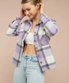 Kadın Lila Ekoseli Cepli Oduncu Gömlek