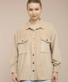 Kadın Kum Kadife Hafif Oversize Gömlek
