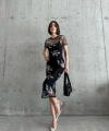 Siyah Bisiklet Yaka Yarım Kol Elbise  puqqa02