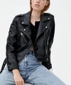 Kadın Siyah Kol Detaylı Suni Deri Ceket