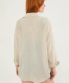 Kadın Krem Hafif Oversize Keten Gömlek