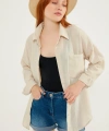 Kadın Krem Hafif Oversize Keten Gömlek