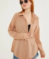 Kadın Kahve Hafif Oversize Keten Gömlek